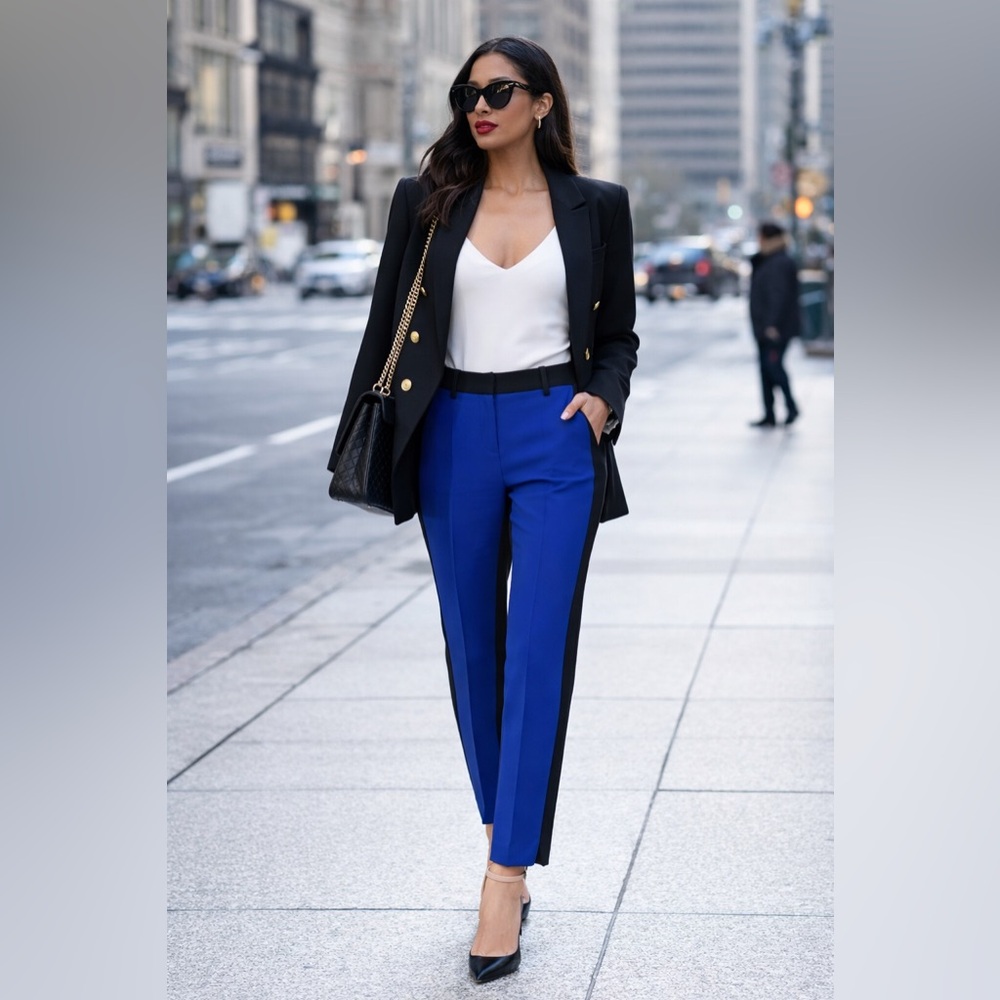 NEW Bcbgmaxazria Dark Blue & Black Monique Color-Blocked Slim Pants – Size XXS